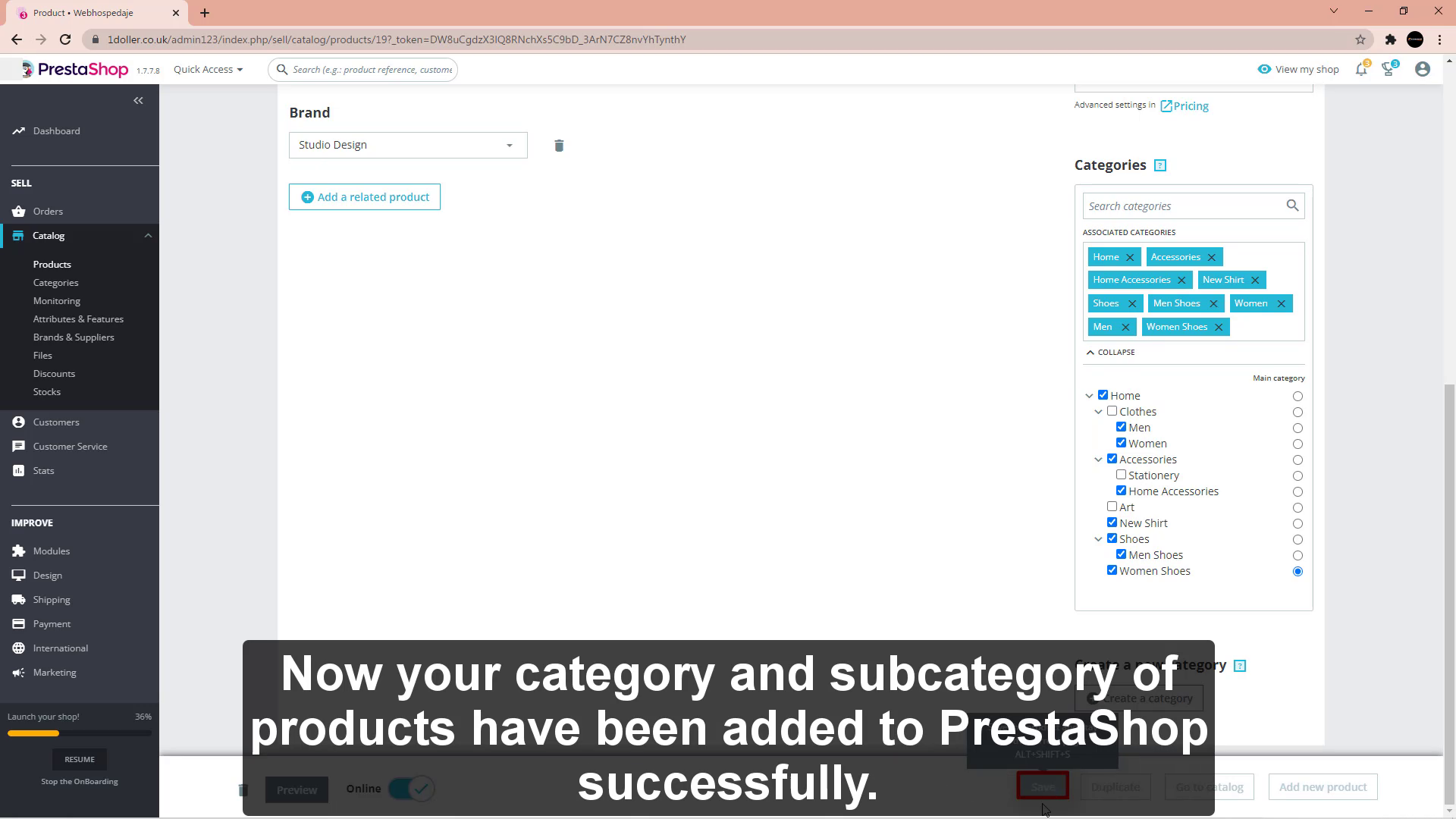 added to PrestaShop successfully