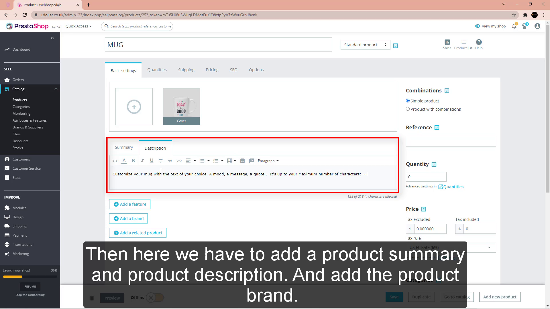 add a product summary and product description