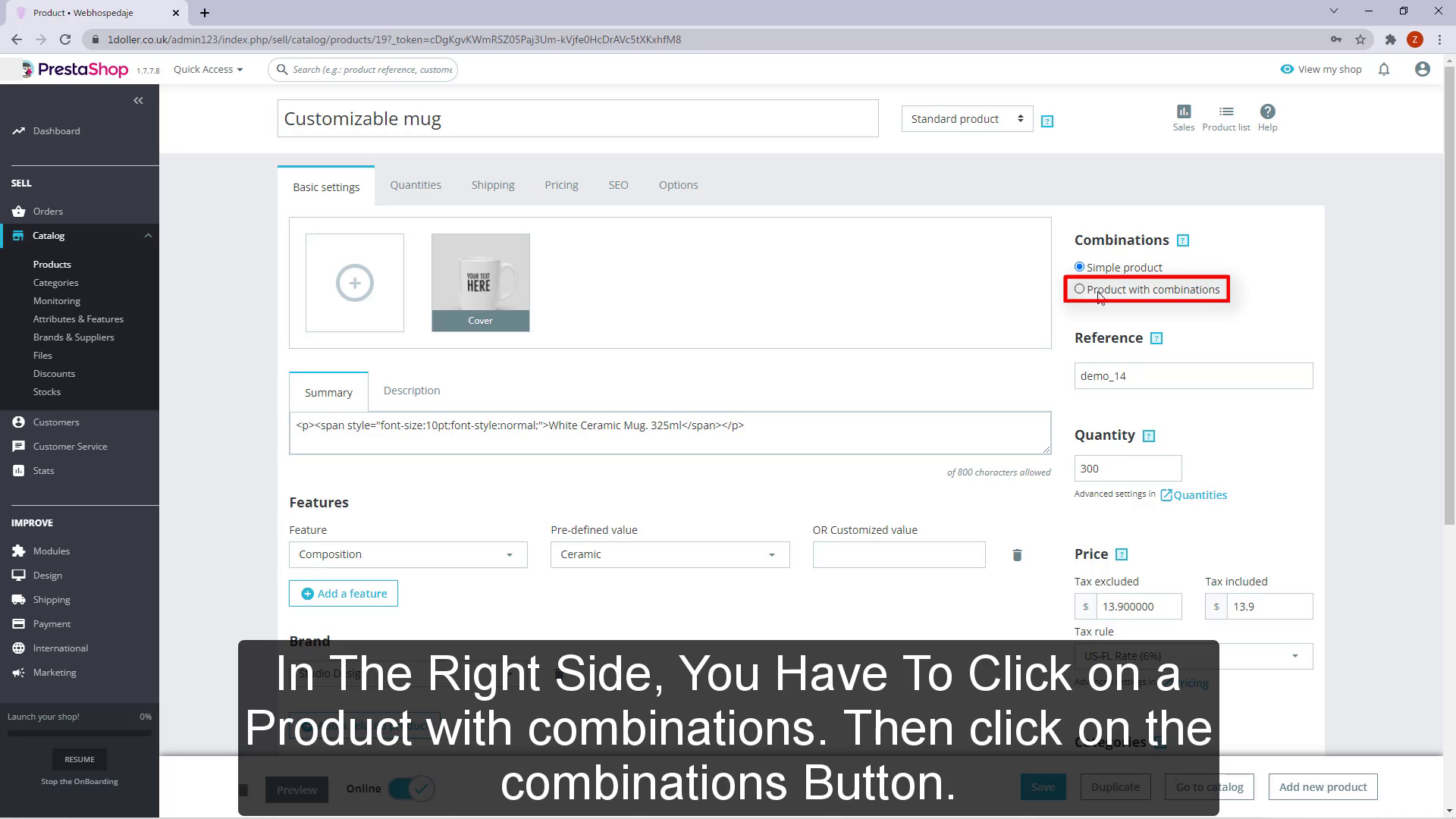 Click on a Product with combinations