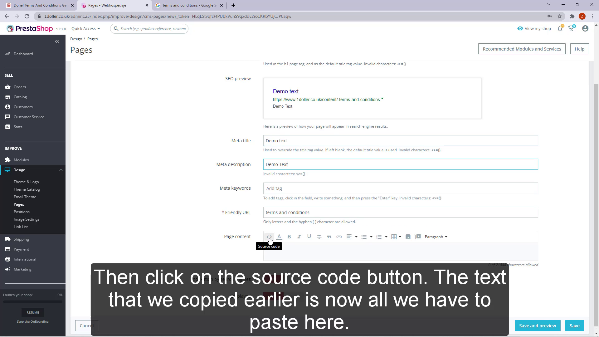 Then click on the source code button