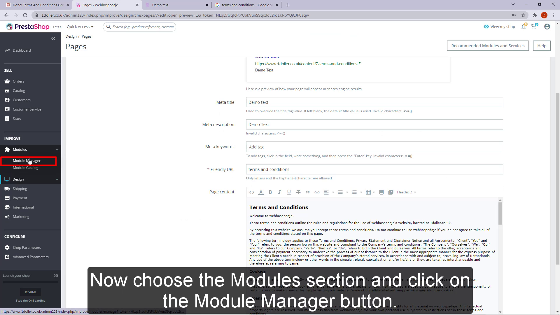 Now choose the Modules section and click on the Module Manager button