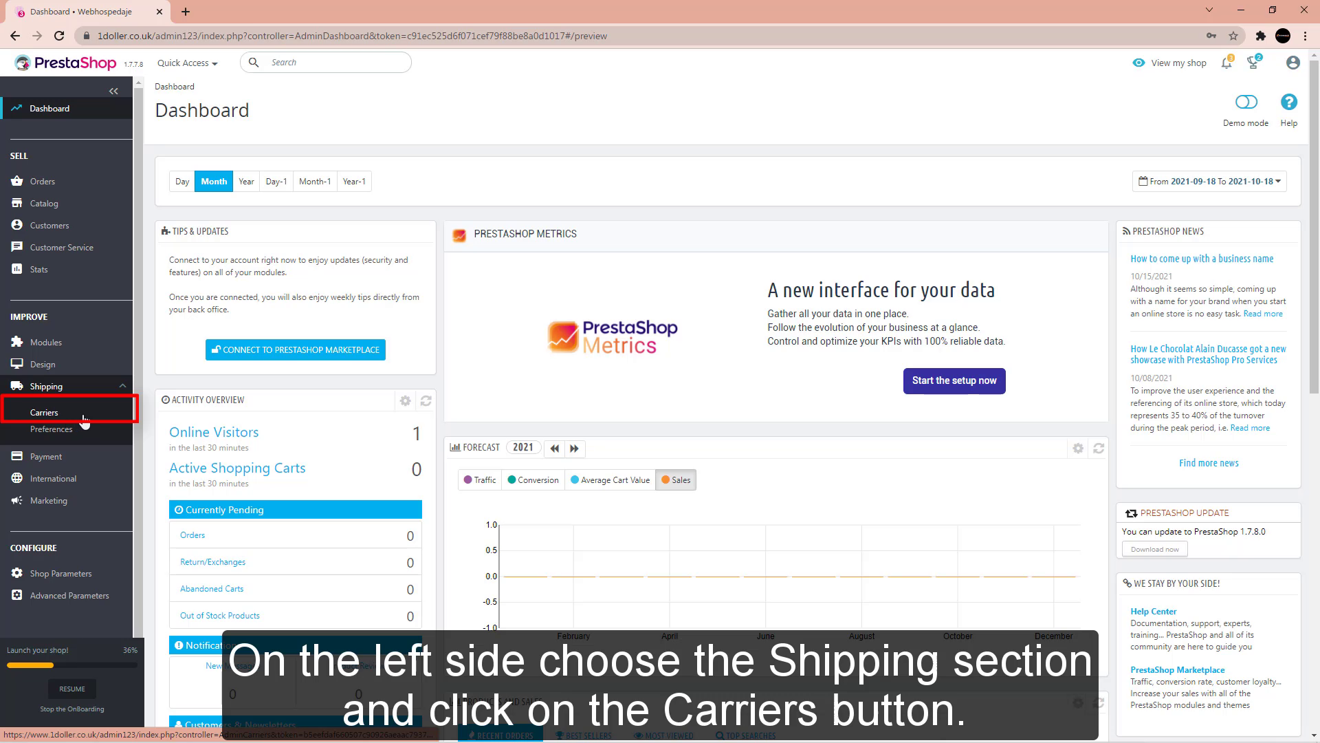 On the left side choose the Shipping section and click on the Carriers button.png
