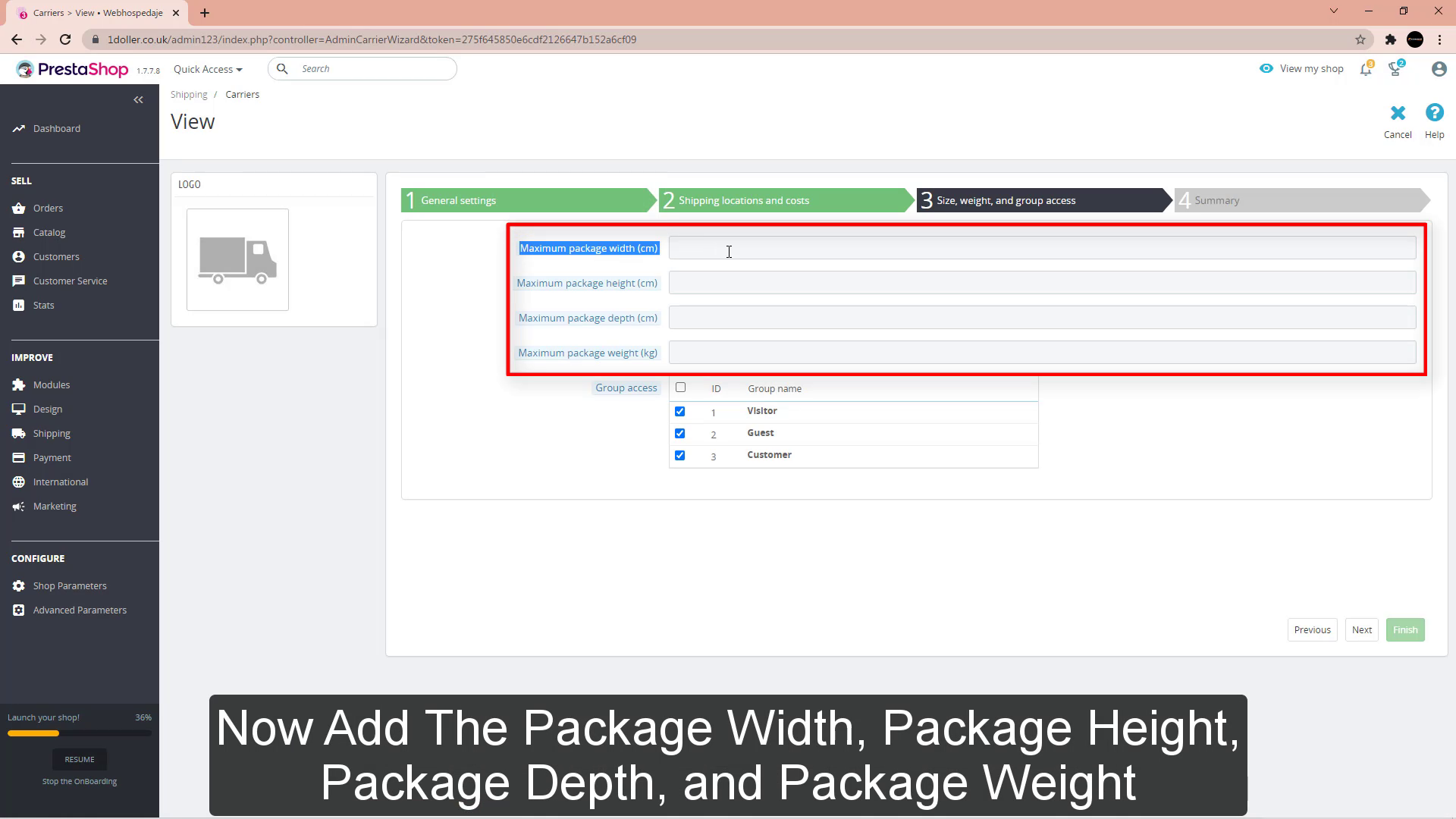 Now Add The Package Width, Package Height, Package Depth, and Package Weight After all these things