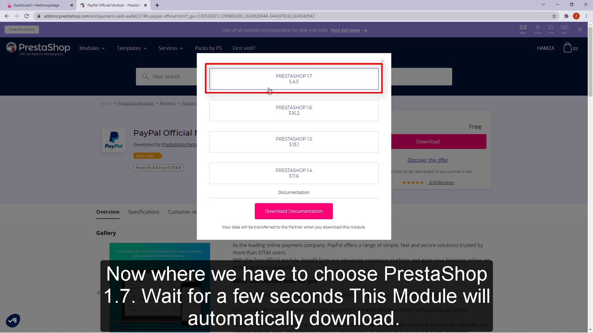 Now where we have to choose PrestaShop 1.7