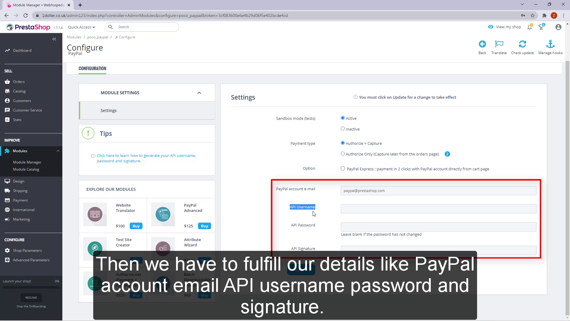 API username password and signature