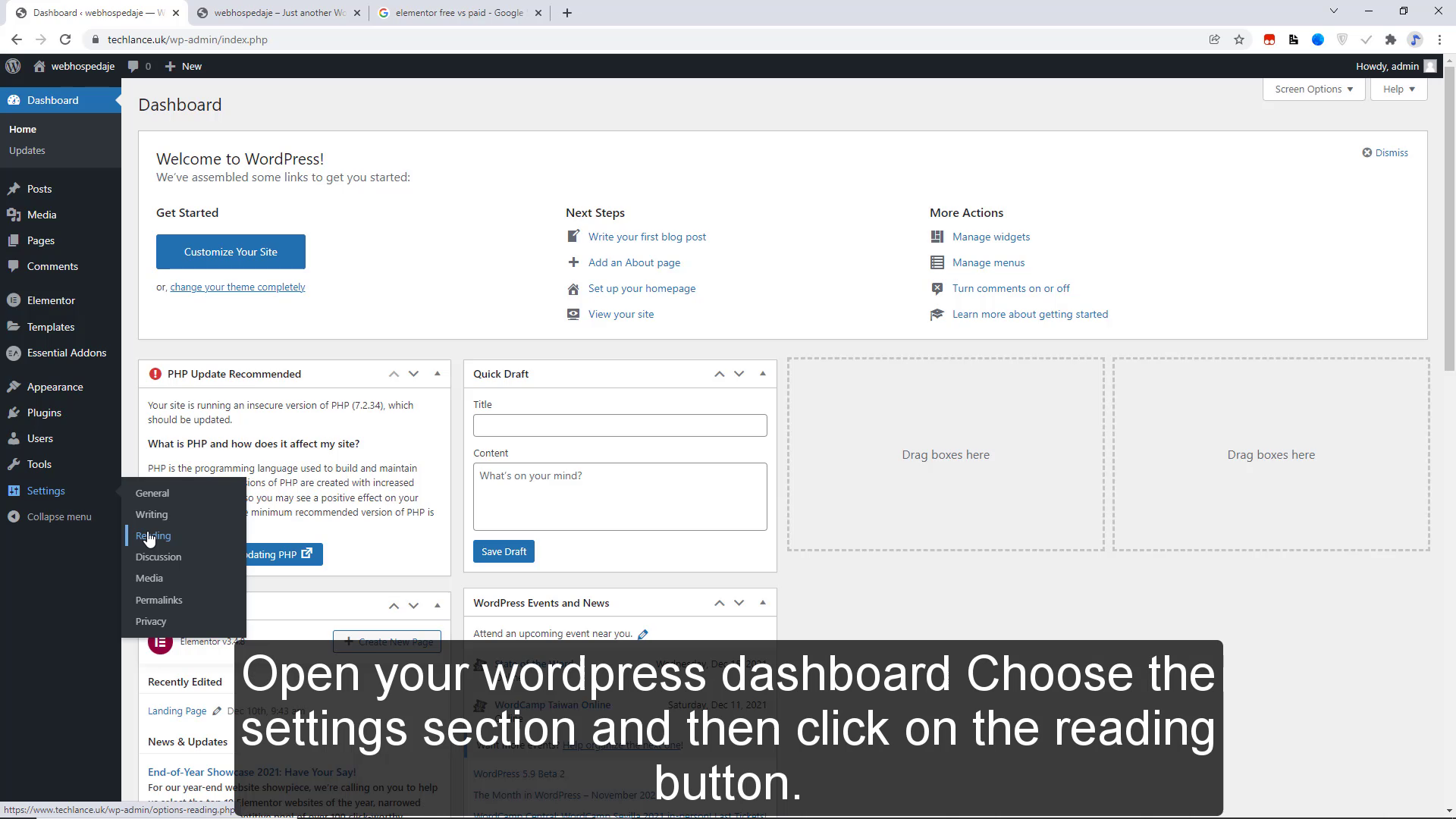 Open your wordpress dashboard Choose the settings section and then click on the reading button