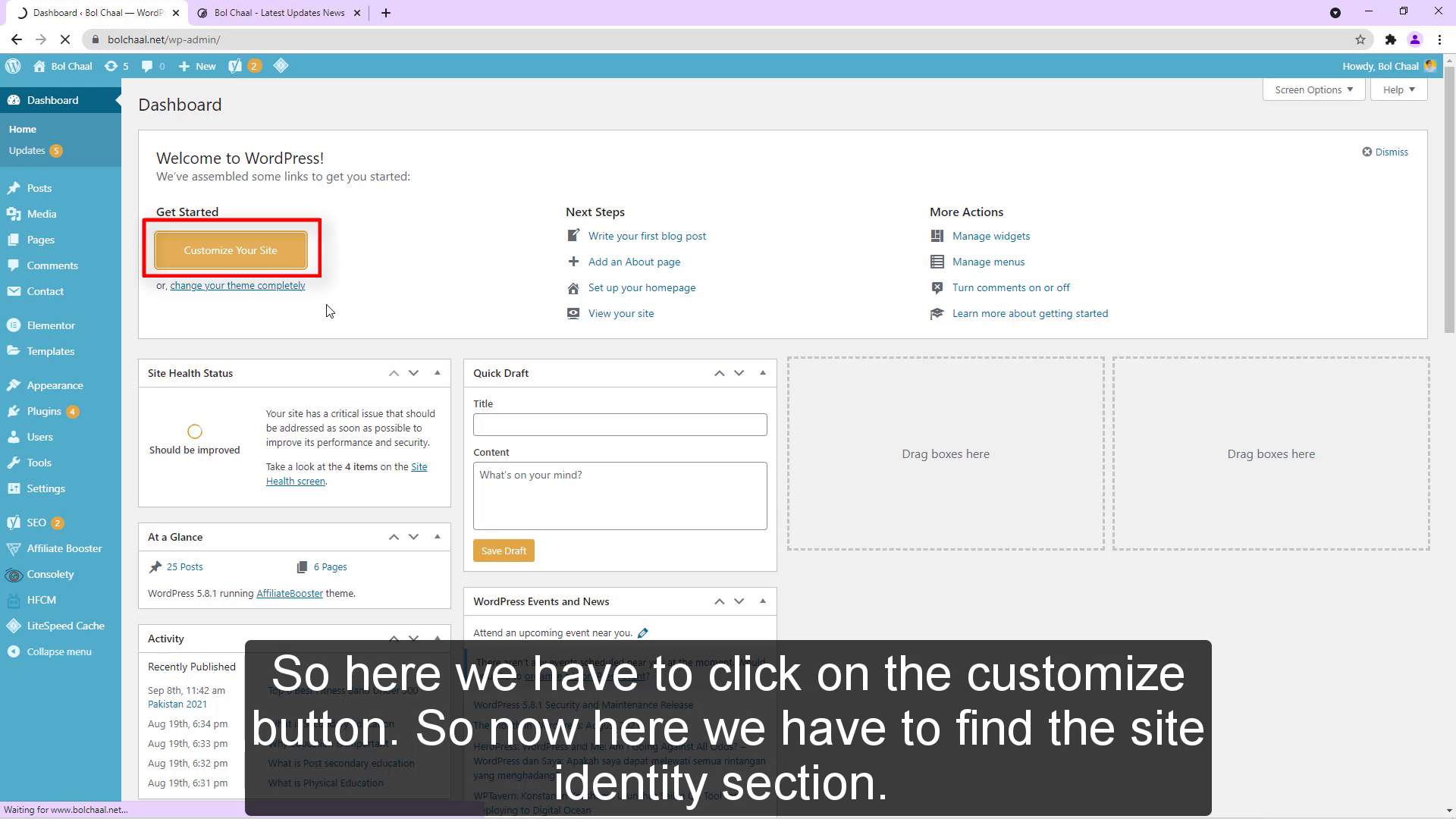 click on the customize button