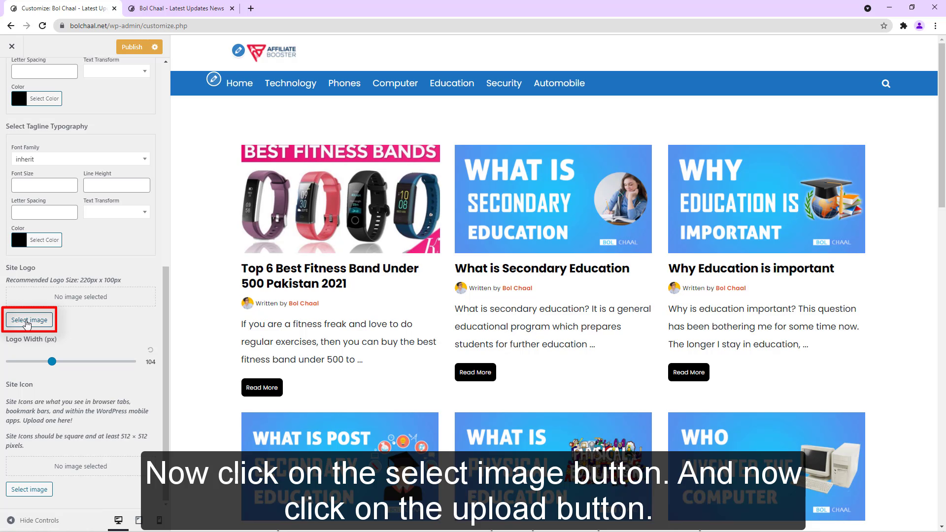 click on the select image button