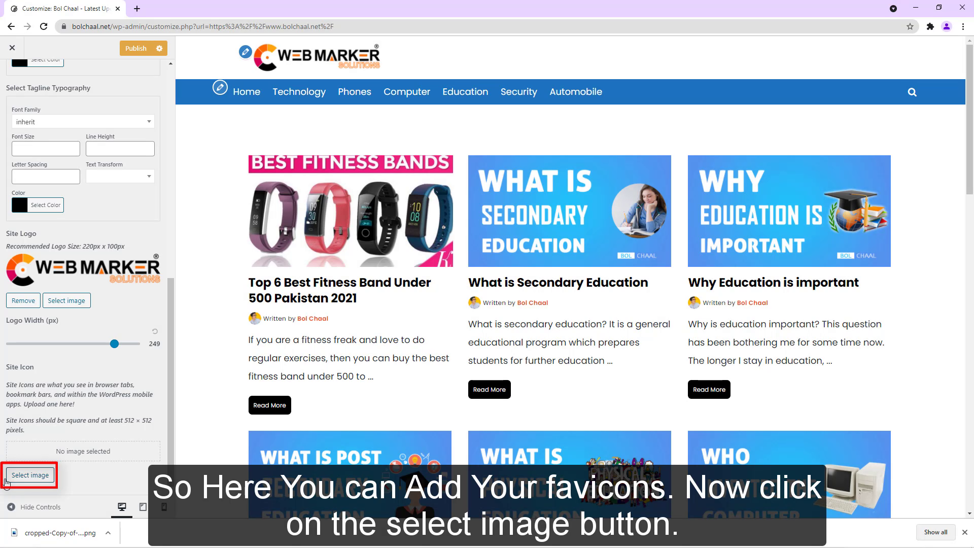 click on the select image buttons