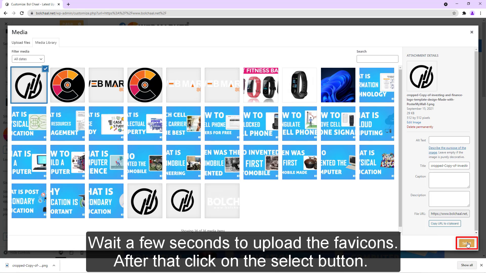 Now click on the select image buttons