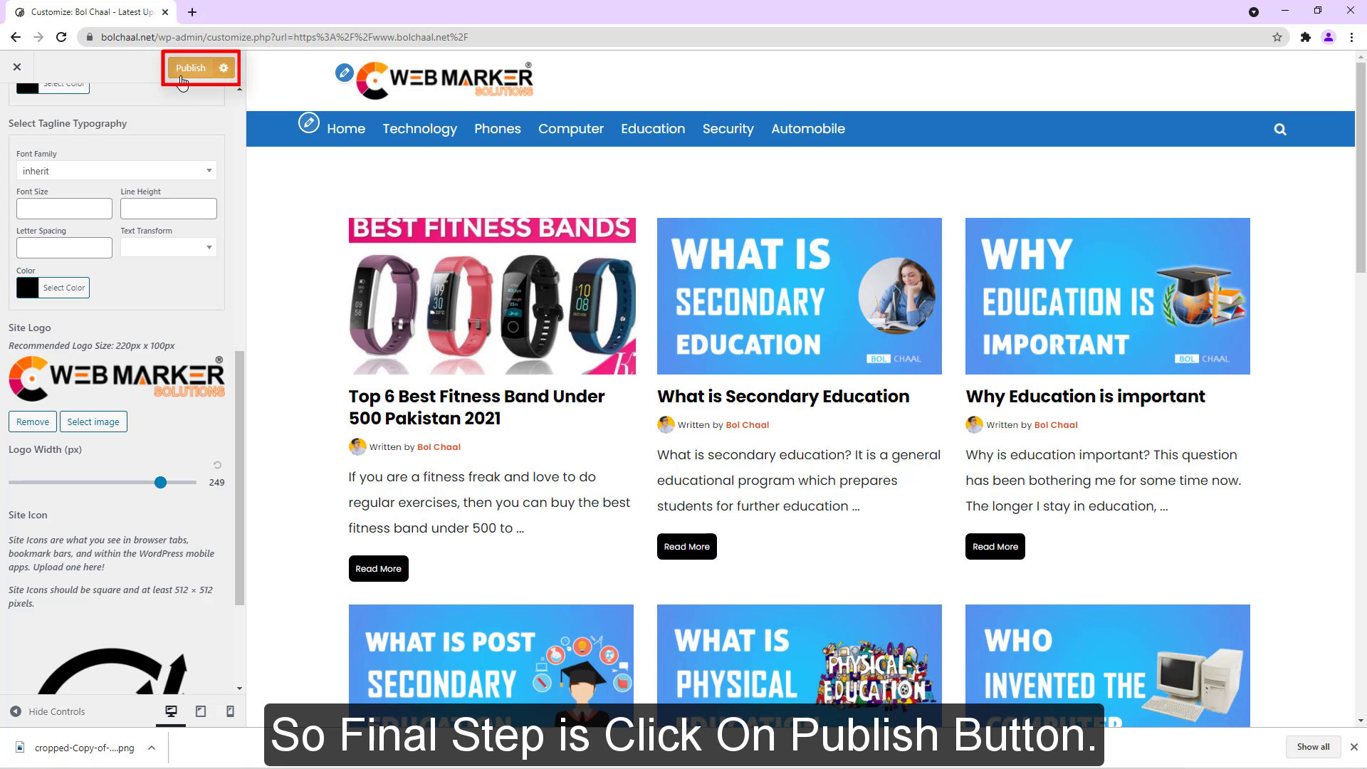 Final Step is Click On Publish Button