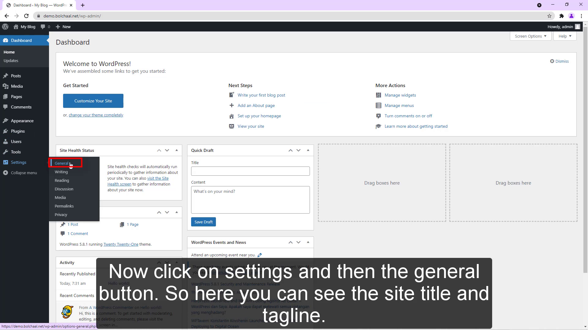 click on settings and then the general button