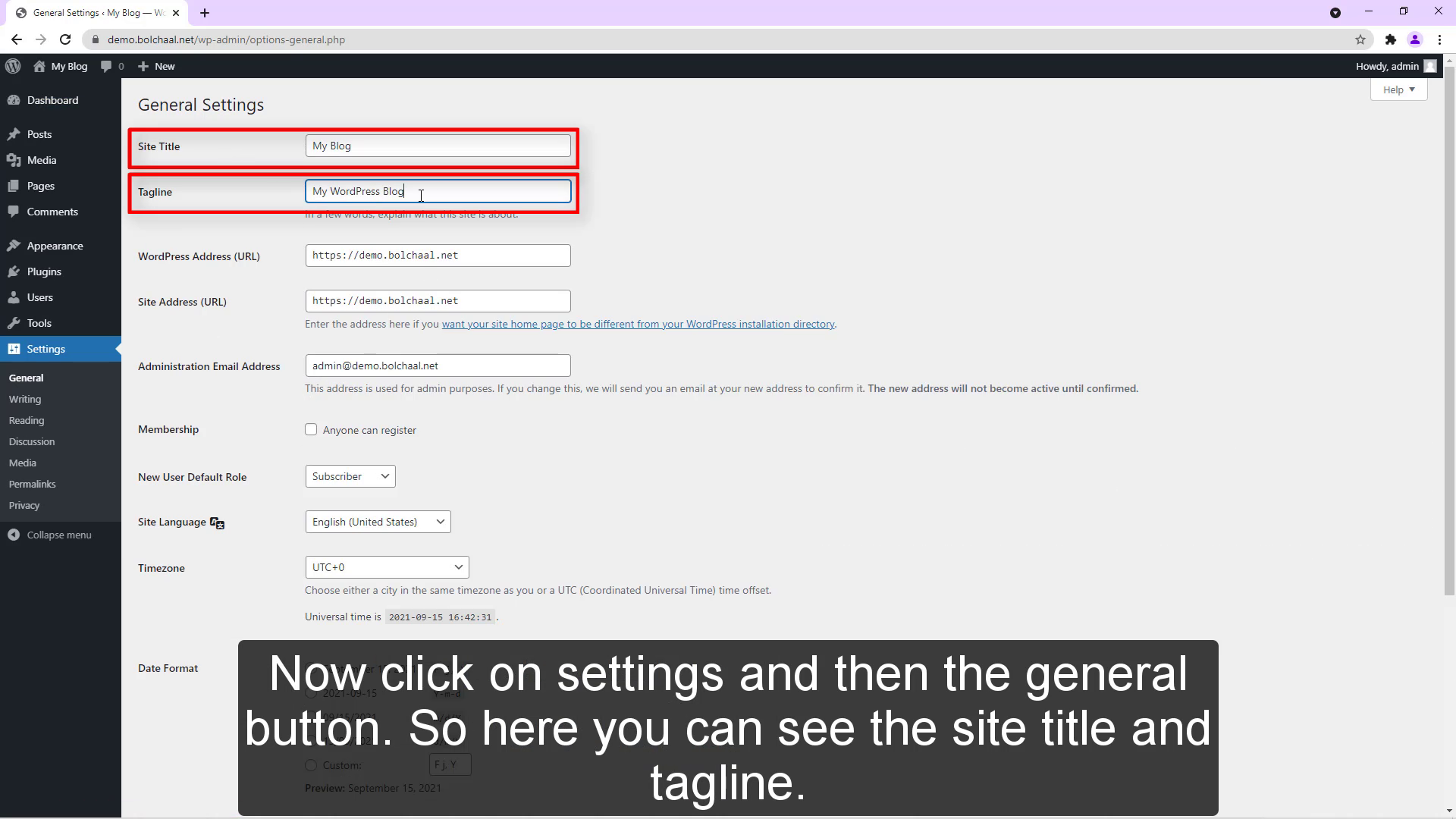 So here you can see the site title and tagline