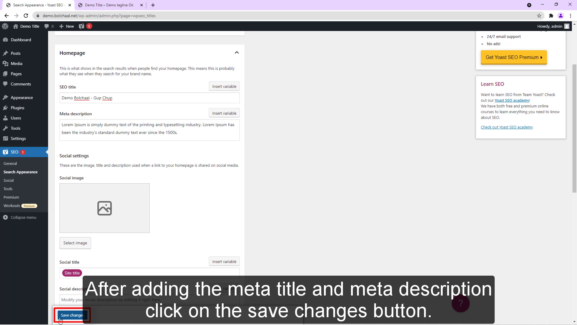 click on the save changes button.