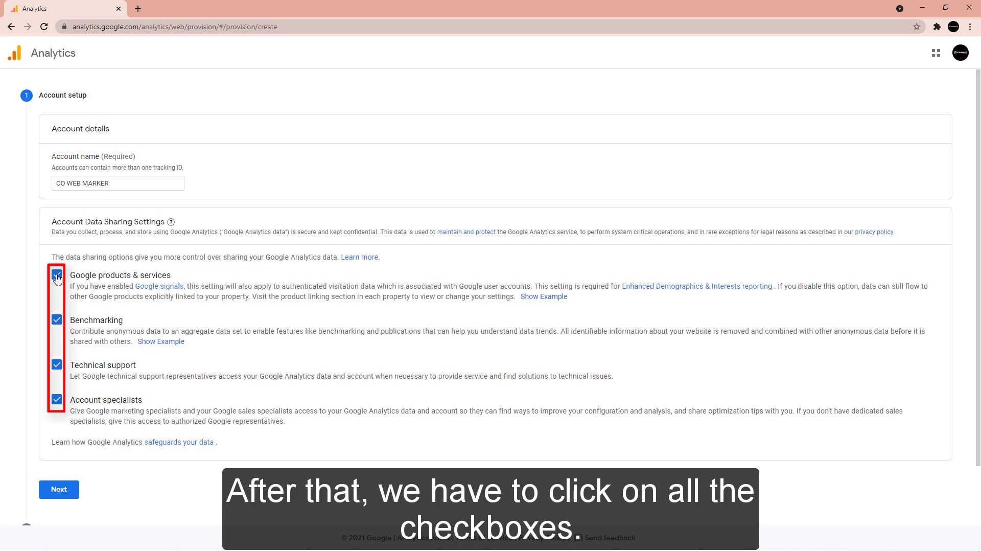 After that, we have to click on all the checkboxes.