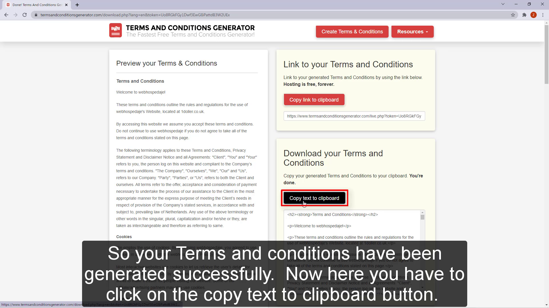 click on the copy text to clipboard button