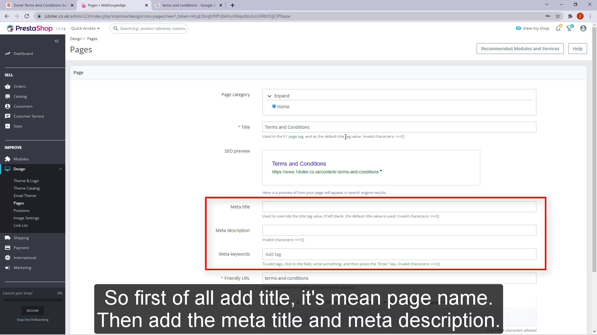 Then add the meta title and meta description