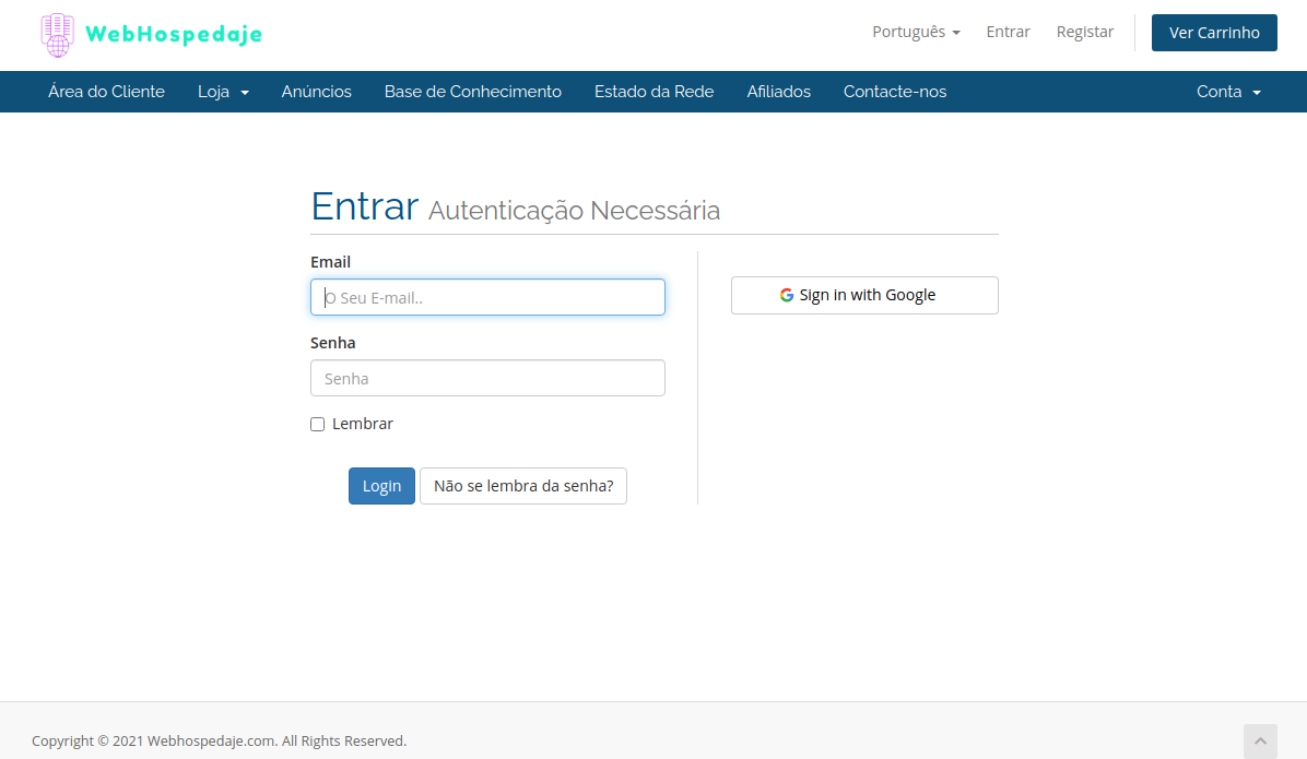  Página para fazer login em webhospedaje.com