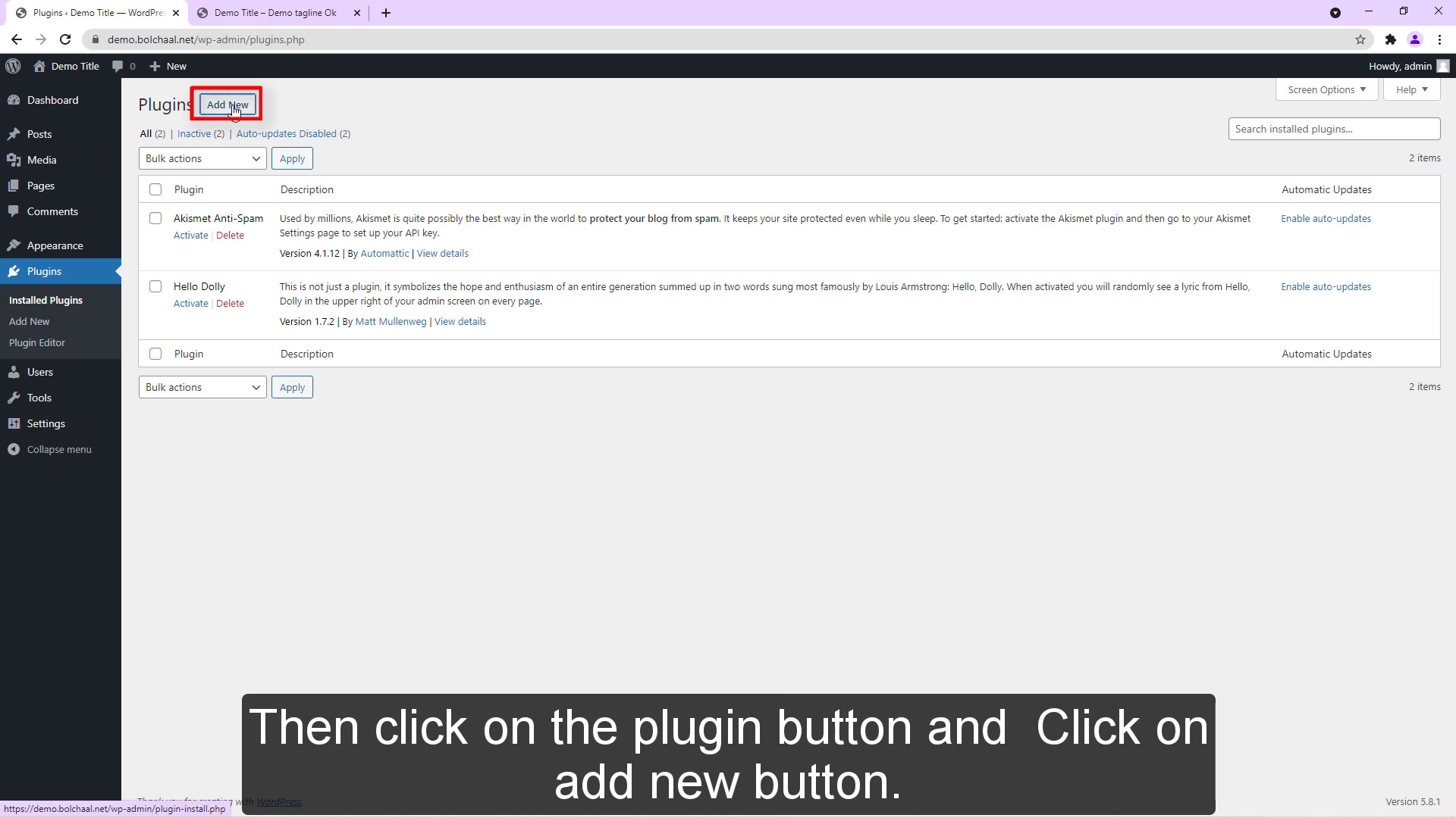 click on the plugin button