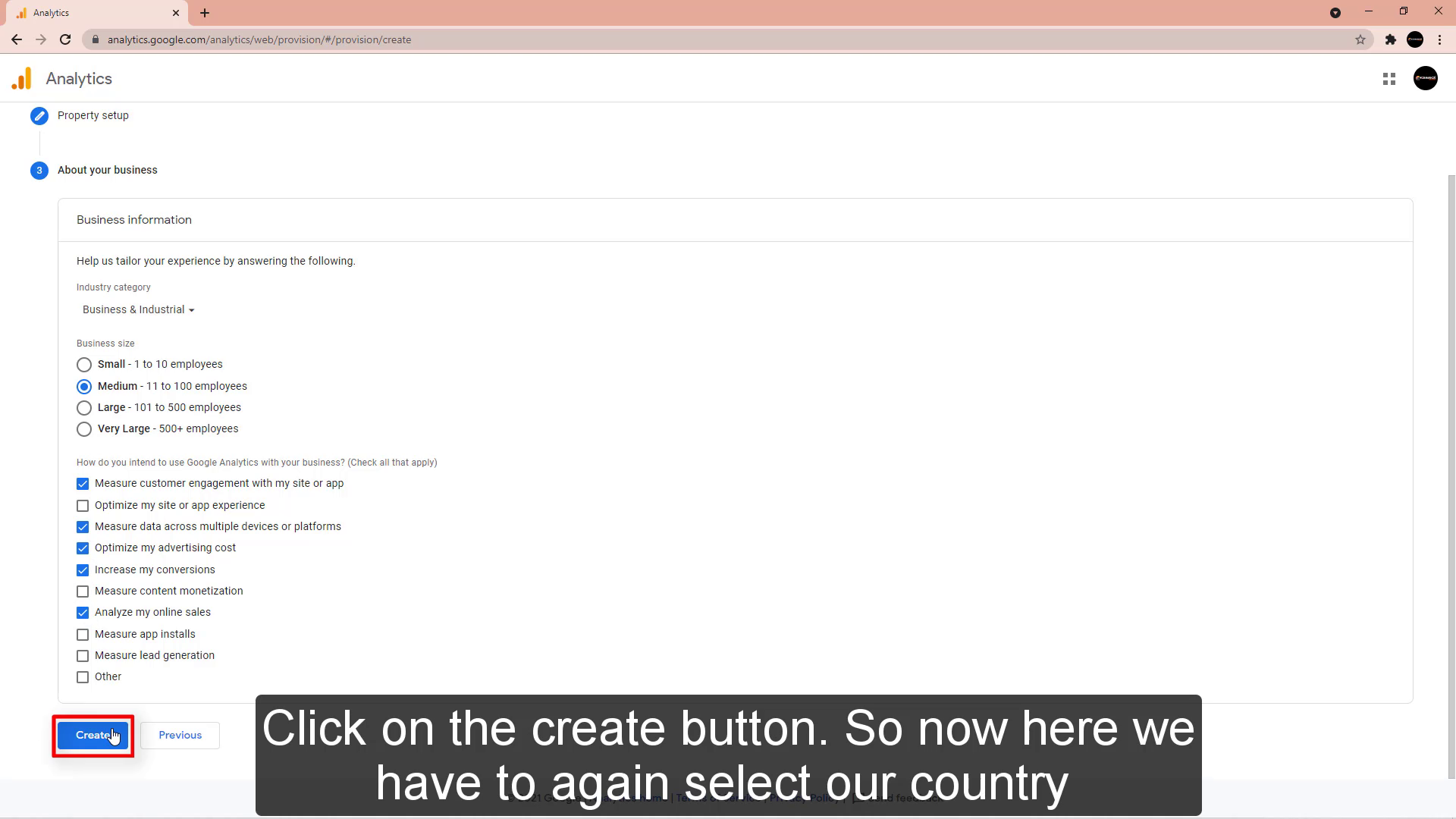 Click on the create button.