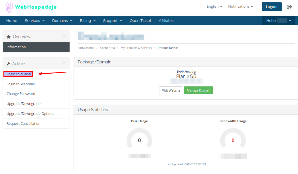 Access to the cPanel account associated with the selected active hosting.