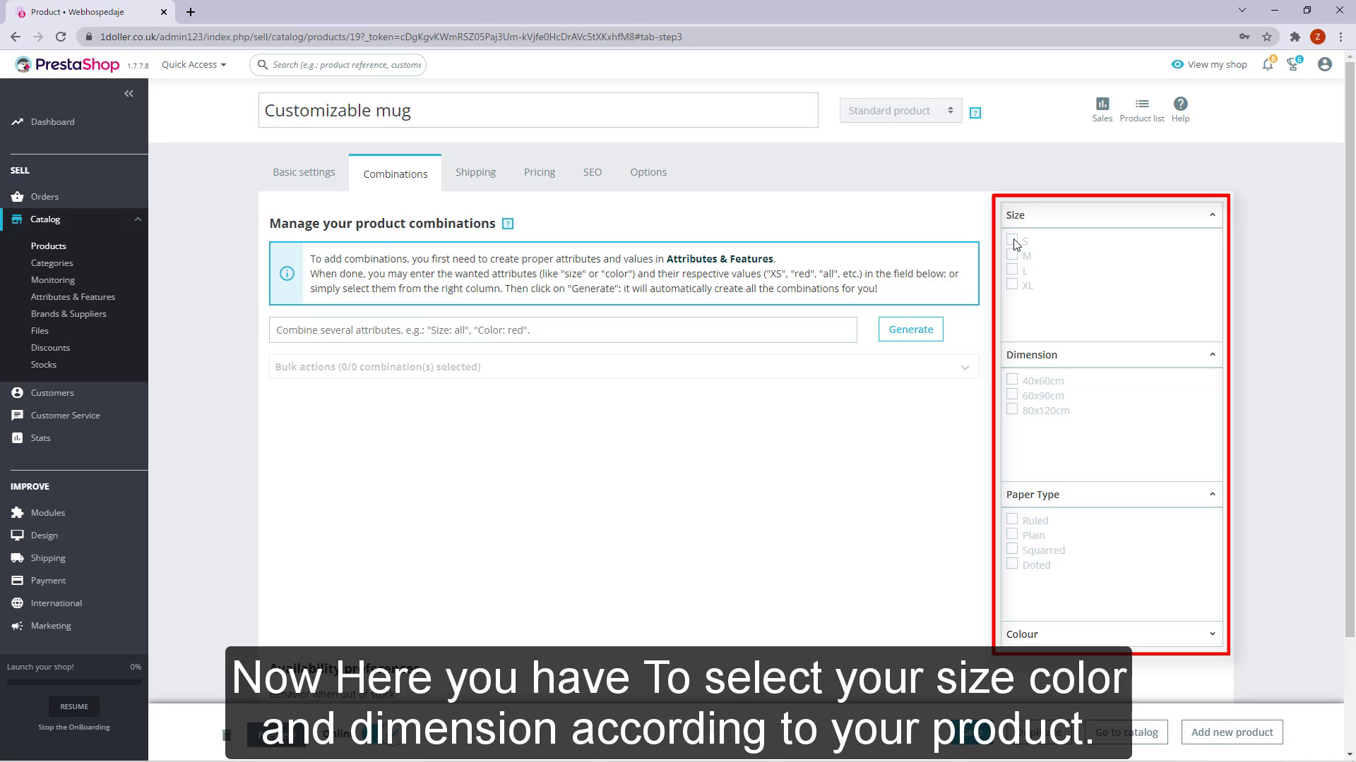 Now Here you have To select your size color and dimension according to your product