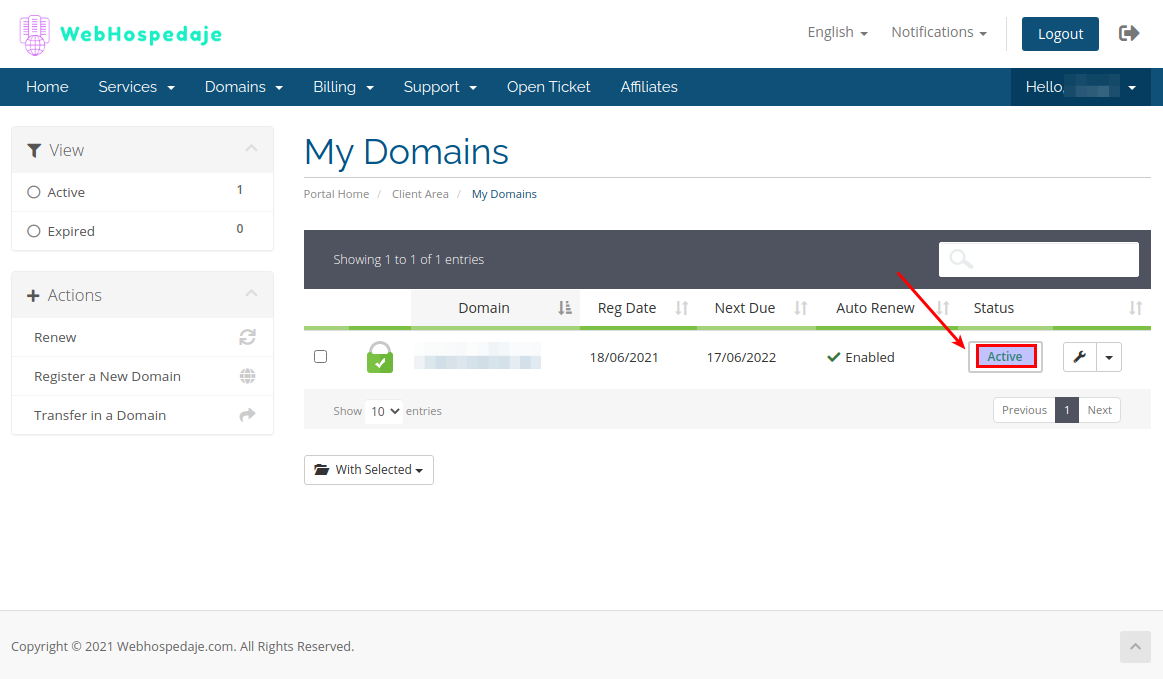 Look for the active domain that you want to change the hostname for those of the new associated hosting.