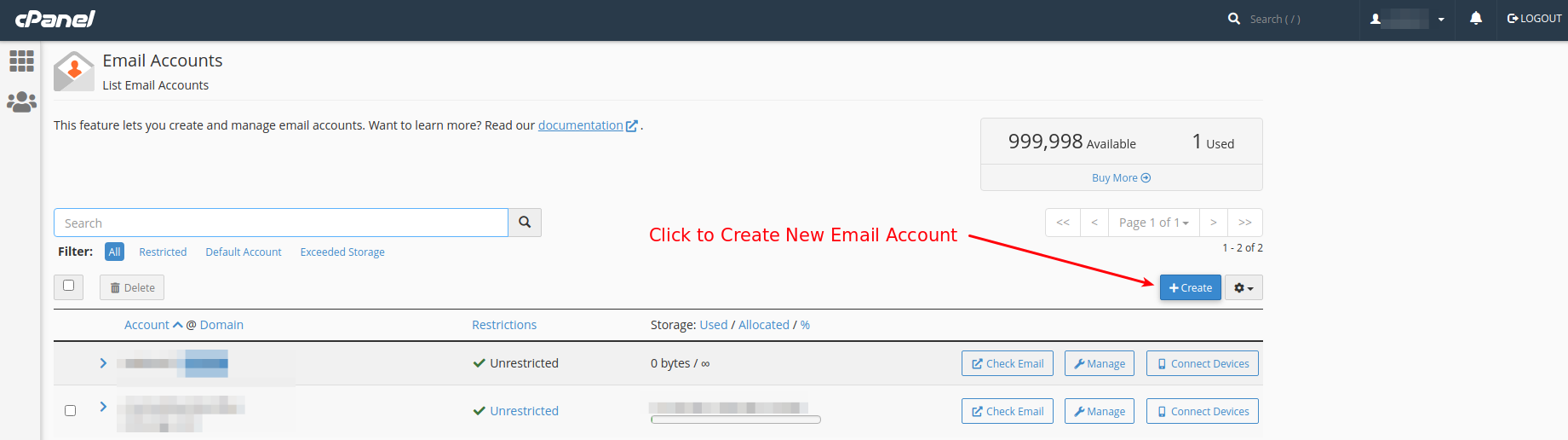 Enter the button to create a new custom email box.