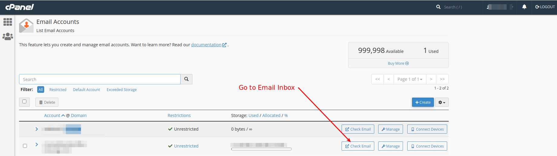 Enter a corporate email without having access data through the Email Account section in cPanel
